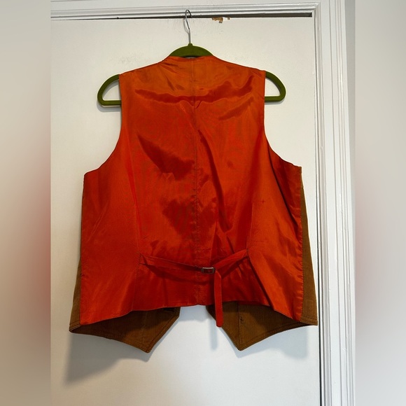 VTG 70’s JCPenney Brown Corduroy suit Vest. Orange Back. Front Pockets. 44L - Picture 2 of 15